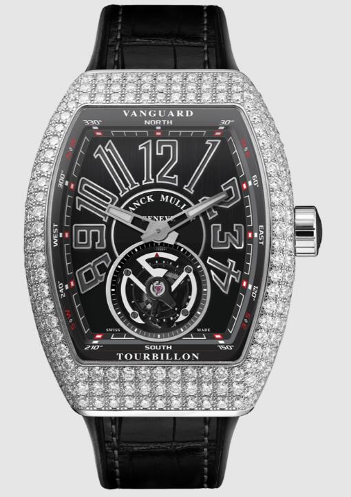 Best FRANCK MULLER Vanguard Tourbillon V 45 T D (NR) White Gold With diamond Replica Watch